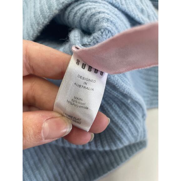 Suboo Sweater Womens Large Blue Isla Oversized Knit Turtleneck Cozy - Picture 8 of 12